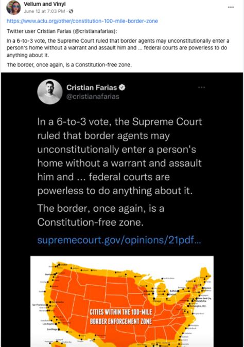 Fact Check Viral Post Claims Border Agents Can Enter Anyones Home Within 100 Miles Of The