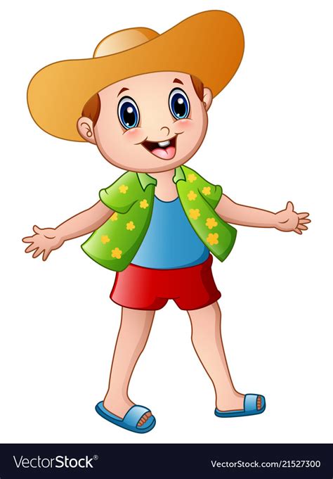 Happy Boy Cartoon With Summer Clothes And A Hat Vector Image