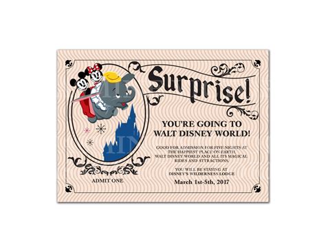 Surprise you're going to Disney Vintage ticket invitation