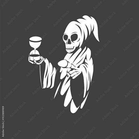 Grim Reaper Holding Hourglass And Pointing You Mascot Print Sticker