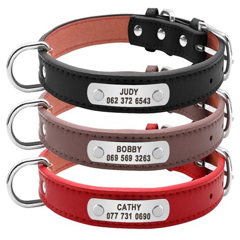 Leather Dog Collar Personalized Pet Id Collar Name Engraved For Small