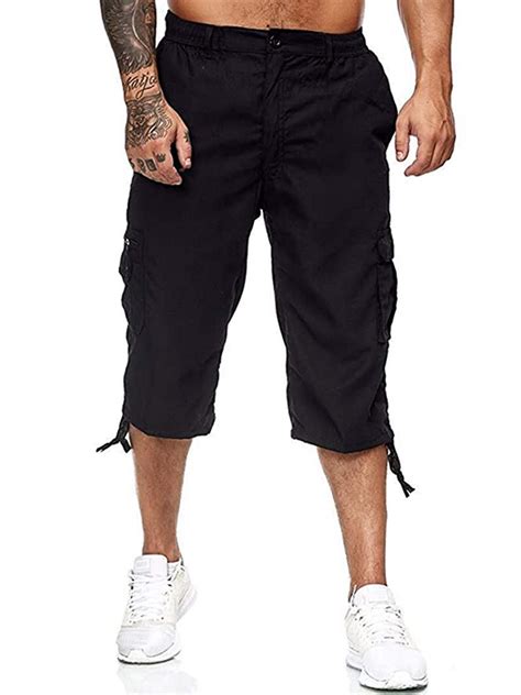 femereina men s casual 3 4 cargo shorts below knee loose cargo capri shorts multi pocket bottoms