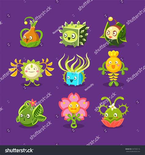 Childish Alien Fantastic Alive Plants Emoji Stock Vector