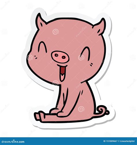 A Creative Sticker Of A Happy Cartoon Pig Sitting Stock Vector