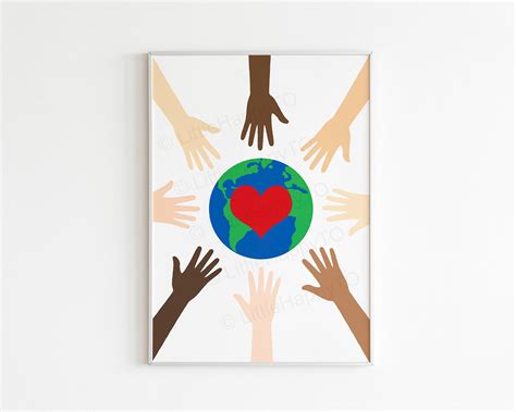 Earth Heart Hands Print Diversity Equality Inclusive Unity Etsy 日本