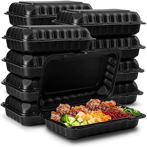 Eco Friendly Meal Prep Containers [50 Pack 9x6x3 ] Black Disposable To Go Clamshell