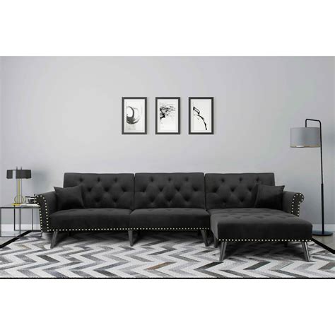 115 Convertible Sectional Sofavelvet Corner Sofa Bed Couch Sleeperl
