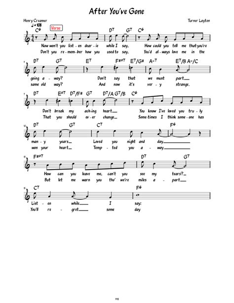 After Youve Gone Lead Sheet With Lyrics Sheet Music For Piano Solo