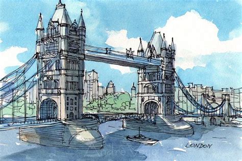 London Tower Bridge 2 Impresión De Un Acuarela Original De Arte