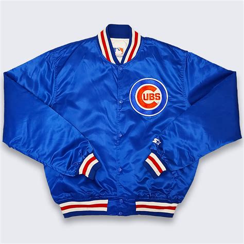 Chicago Cubs Vintage 80s Starter Satin Bomber Jacket Blue White And