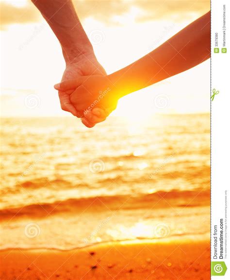 Love Couple Holding Hands In Love Beach Sunset Stock Photo Image
