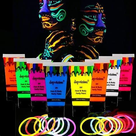 Midnight Glo Uv Neon Face And Body Paint Glow Kit 7 Bottles 2 Oz Each Black Light