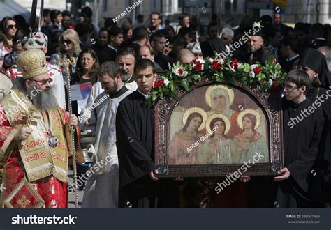 Sofia Bulgaria September 17 A Bulgarian Orthodox Servants Hold Icon