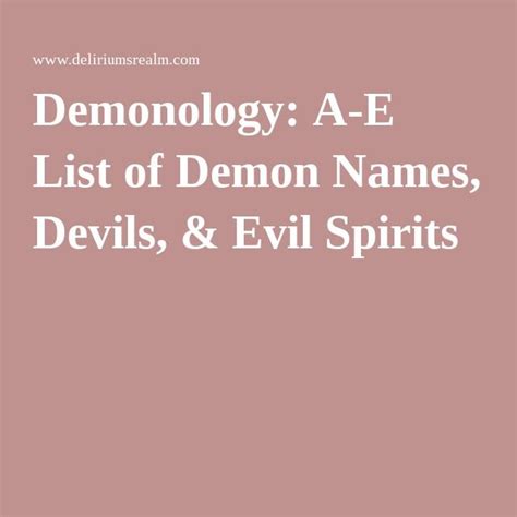 Demonology A E List Of Demon Names Devils And Evil Spirits Demon