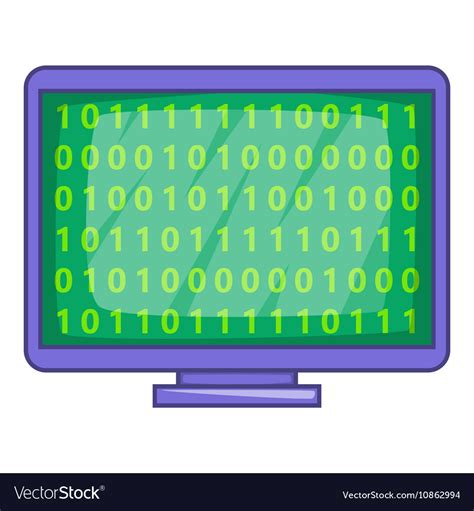 Binary Code On Screen Icon Cartoon Style Vector Image