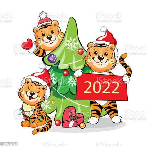 Le Symbole De Lannée 2022 Illustration Vectorielle De Tigres De Dessins