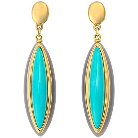 Elegant Turquoise Italian Gold Drop Earrings For Sale At 1stdibs