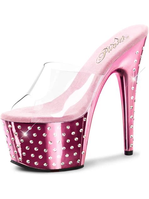 Summitfashions Shiny Pale Pink Heels With Encrusted Rhinestones And 7