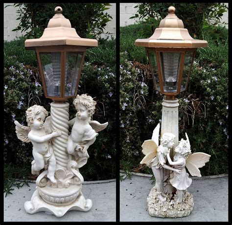 2 Outdoor Garden Decor Solar Fairy Angelcherub Statue Sculpture Led