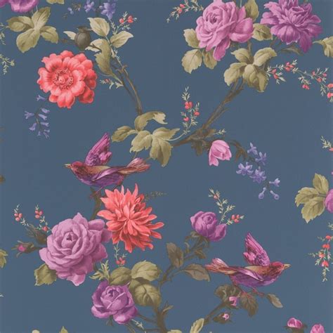 Graham And Brown Fresco Quirky Oriental Floral Blue Purple
