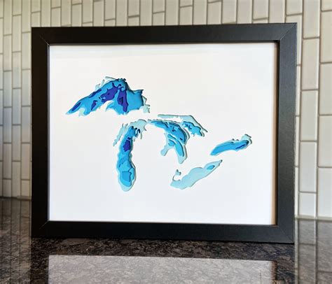 3d Great Lakes Depth Map Shadow Box Svg Great Lakes Shadow Box Lake