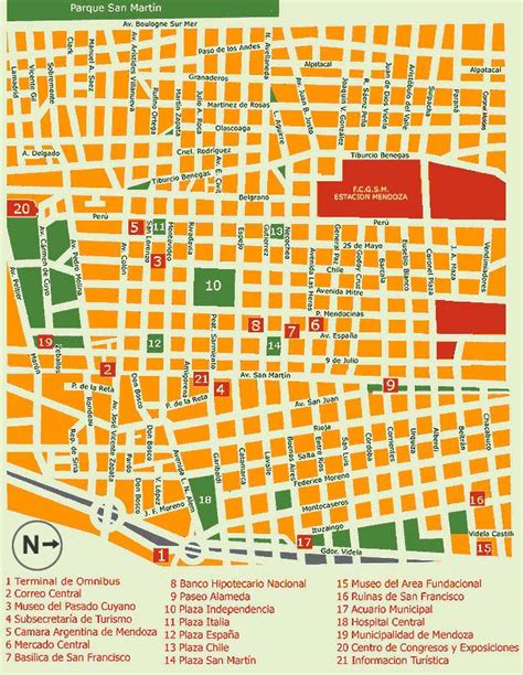 Mapa Del Centro De La Ciudad De Mendoza Argentina Ex