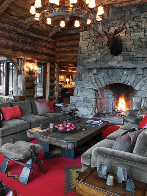 Stacked Stone Fireplace In Rustic Living Room Hgtv
