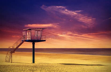 Lifeguard Tower On A Beach At Sunset Stock Image Image Of Intense