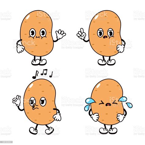 Funny Cute Potato Characters Bundle Set Vector Hand Drawn Doodle Style