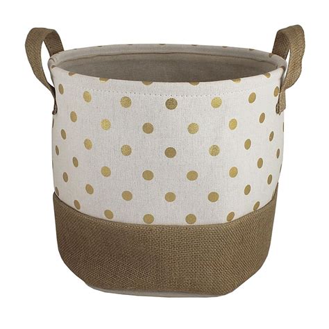 Bee And Coco Round Storage Bin In Ivory With Gold Metallic Polka Dots