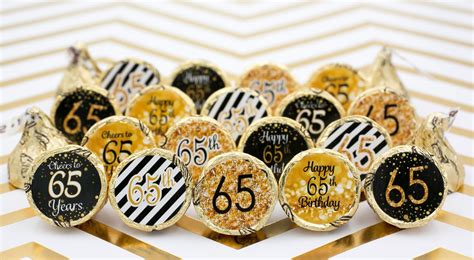 Black And Gold 65th Birthday Party Favor Stickers 90th Birthday Party