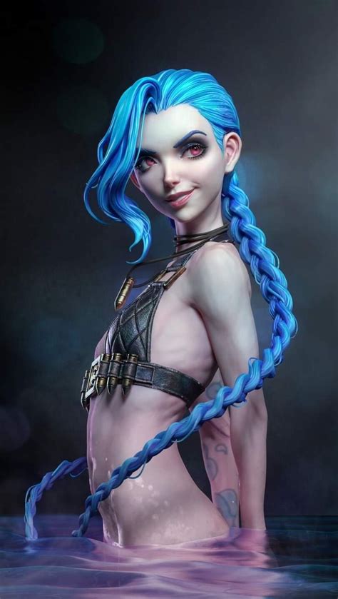 A Woman With Blue Hair And Braids Standing In The Water Wearing A