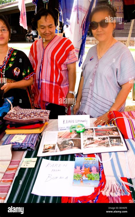 Karen Community From Burma Myanmar Display Ethnic Fabrics Dragon