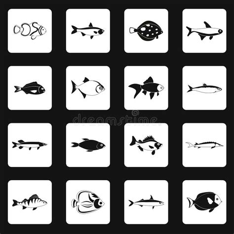 Fish Icons Set In Simple Style Stock Vector Illustration Of Angelfish