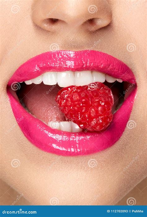 Pink Lips Woman With Candy In Mouth Stock Image Image Of Candy Closeup 112702093