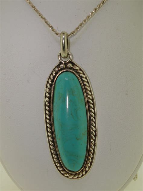 Heavy Sterling Silver Polished Turquoise Pendant Necklace Federal Coin Exchange