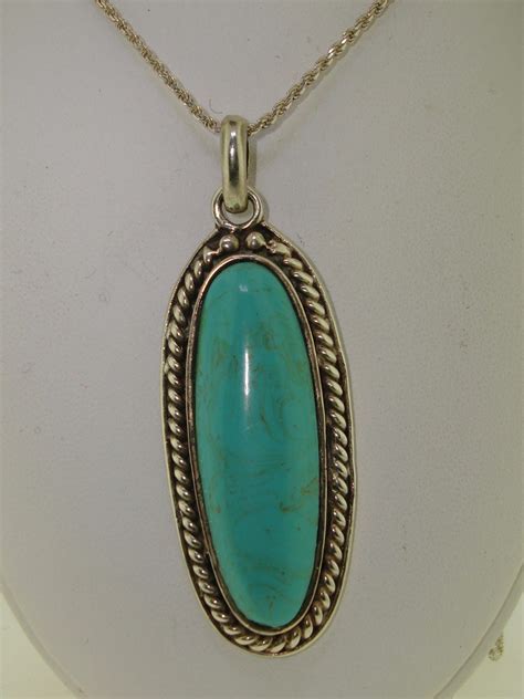 HEAVY STERLING SILVER POLISHED TURQUOISE PENDANT NECKLACE Federal