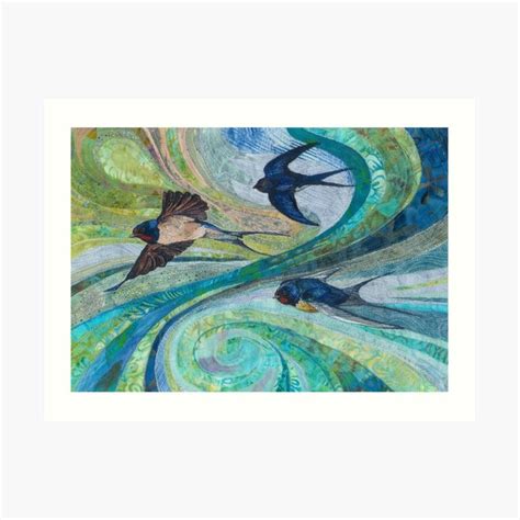 Aerial Acrobats Swallows Embroidery Textile Art Art Print By