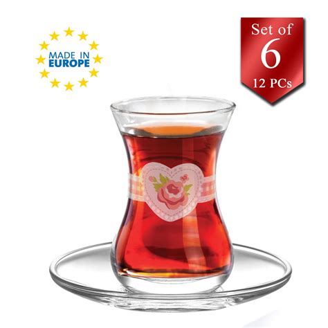LAV Authentic Turkish Tea Glasses With Saucers 12 Pcs Traditional