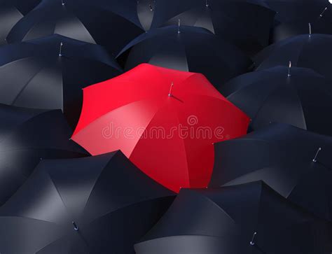 Red Umbrella And Blacks Umbrellas Stock Illustration Illustration Of