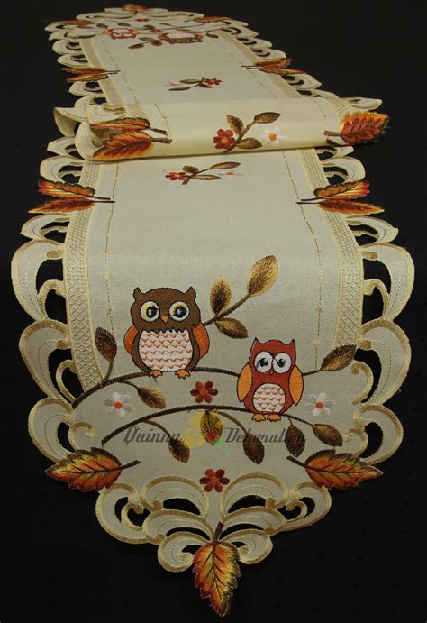 Owl Tablecloth Table Runner Doily Cushion Cover Linen Look Cream Autumn Fall New Ebay
