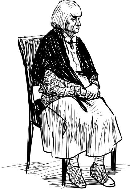 Drawing Of A Sad Old Womanillustrationer Och Vektorbilder Istock