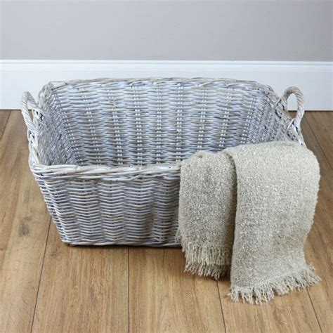 White Wash Rattan Wicker Storage Floor Basket The Basket Company