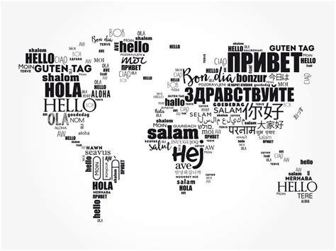 Hello In Different Languages Word Cloud World Map Business Concept