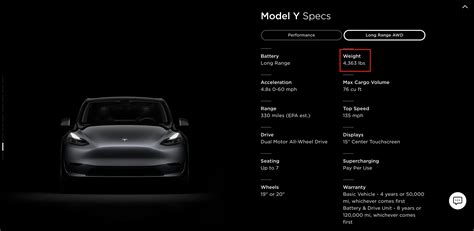 Tesla Model Y Long Range Technical Specifications