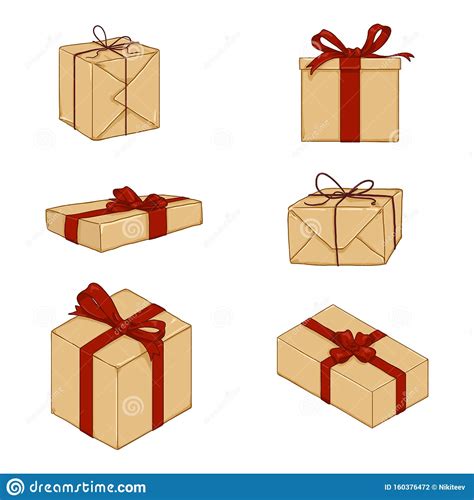 Vector Set Of Cartoon T Boxes With Ribbons And Bows Stock Vector