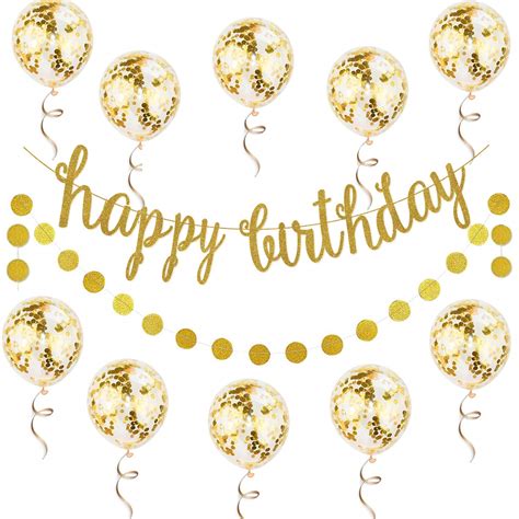 Buy 12pcs Gold Happy Birthday Banner Confetti Balloon Birthday