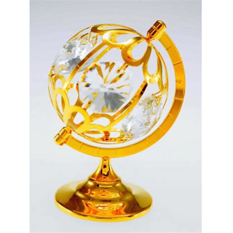 Mini World Globe Swarovski Crystals 24k Gold Plated Table Top Standing