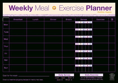 Weekly Meal Exercise Planner Templates At Allbusinesstemplates For