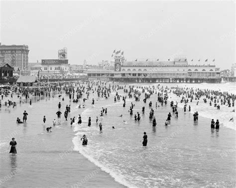 Bathers Enjoying Atlantic City Beach 1920 Vintage 8x10 Reprint Of Old
